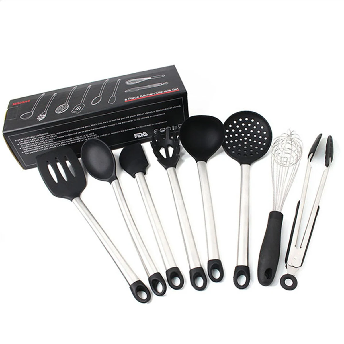 

8Pcs Kitchen Utensils Cooking Utensils Set Stainless Steel Heat Resistant Cookware Set Silicone Kitchen Tool Kitchen Gadgets