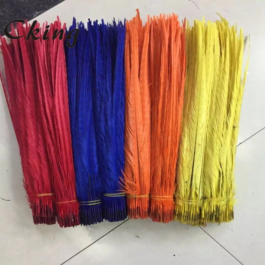 

100PCS / Lot 20-22 Inch Yellow Dyed Ringneck Pheasant Chicken Tail Feathers Plumes For Wedding Carnival Performance Decoration