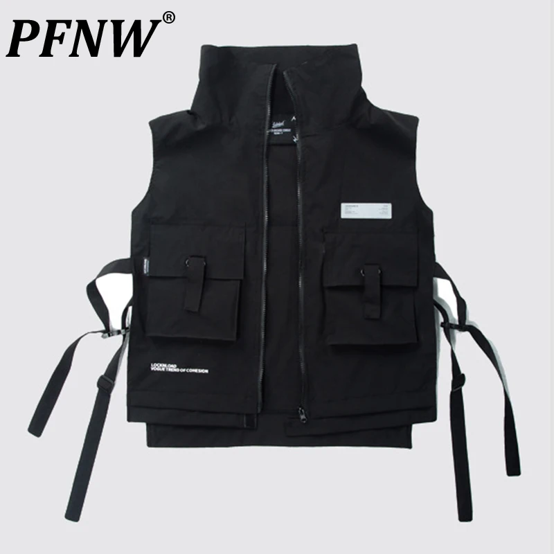 

PFNW New men's autumn Street personality adjustable vest ribbon function techwear fish mountain trend y2k harajuku coat