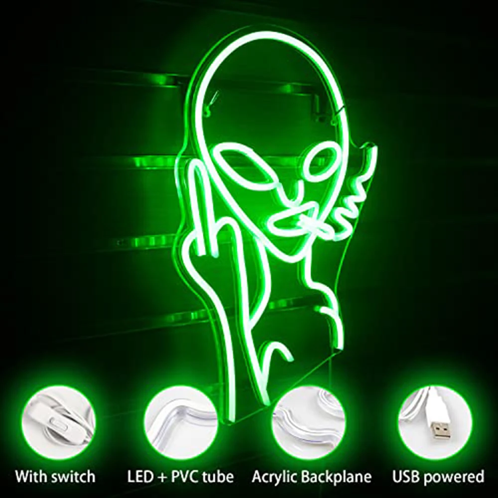 LED Neon Sign Light Smoking Alien Personality Creative Design Neon Sign Bar Party Restaurant Club Advertising Wall Decoration