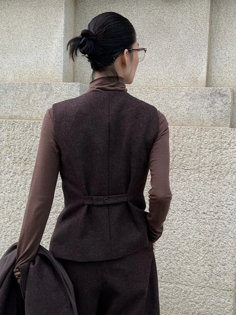 Neihe Nehe Ретро облегающий талию с шелковыми шарфами шерстяной жилет для женщин