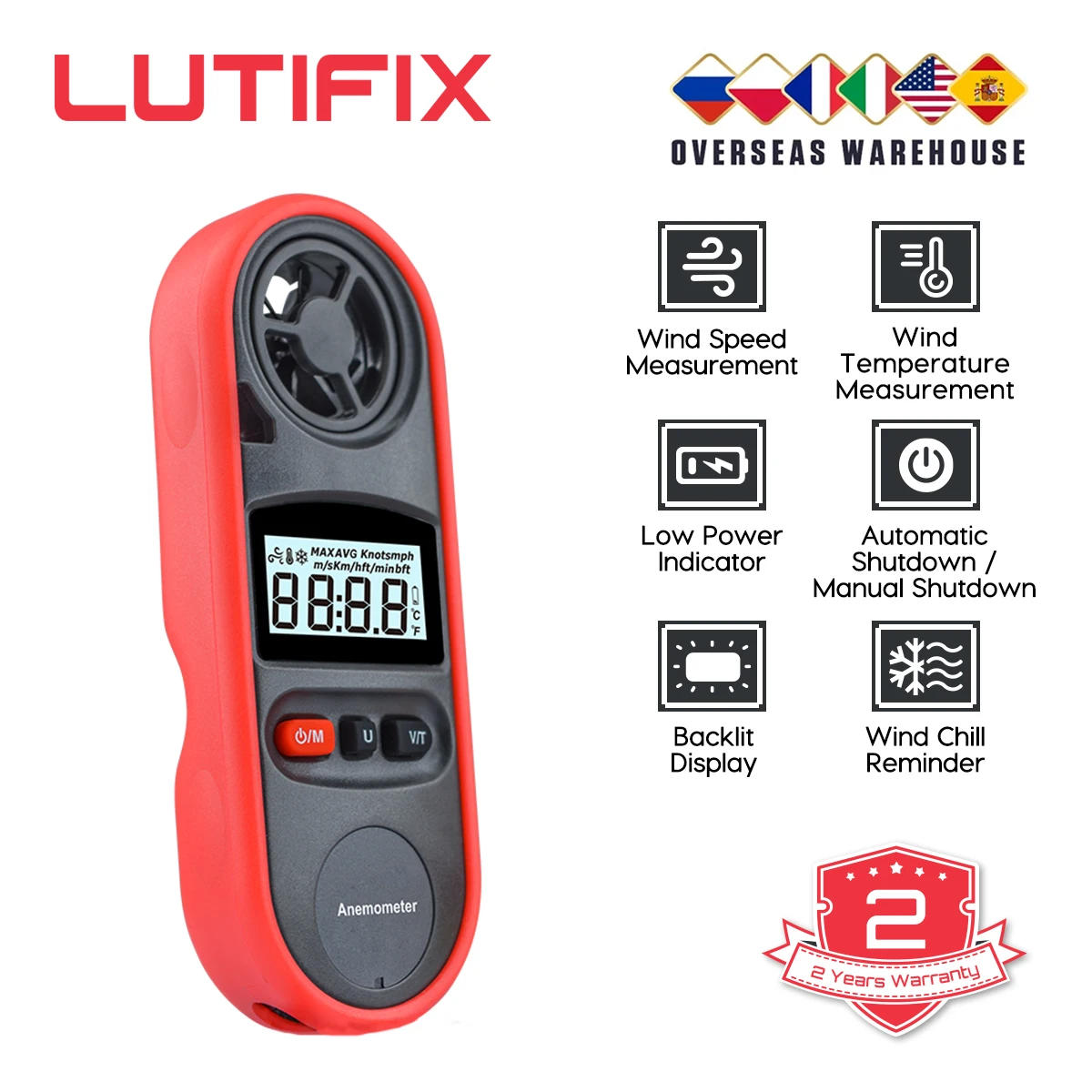 

LUTIFIX WT816A Mini Digital Anemometer Handheld Anemometer IP67 Waterproof and Dustproof Anemometer 30m/s Measure Meter