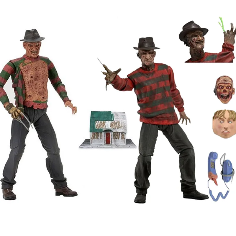 Фото NECA Freddy Krueger Фигурка Коллекционная модель игрушки Хэллоуин Ужасы Рождественские подарки 18 см В наличии Подвижные куклы ужасов Игрушки №1