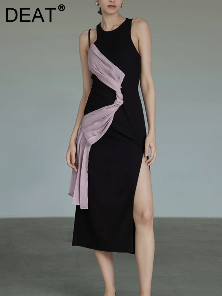 

[DEAT] модное женское платье контрастных цветов без рукавов с круглым вырезом дизайнерские высококачественные вечерние платья для женщин 2023 ...