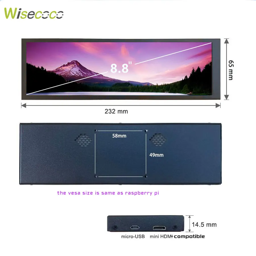 ЖК-монитор Wisecoco диагональю 8 дюйма с длинной полосой 1920x480 Aida64 дисплей s HSD088IPW1