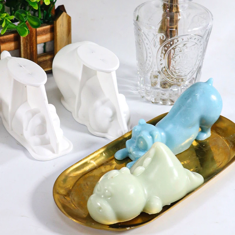 Lying Prone Animal Dinosaur Candle Silicone Mold Puppy Soap Resin Plaster Making Tool Bear Chocolate Cake Mould Desk Decor Gifts