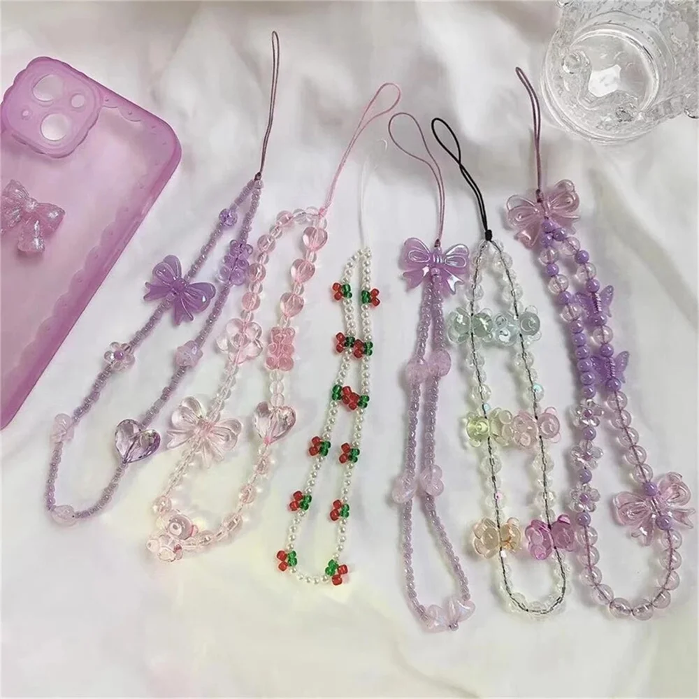 

Women Trendy Cherry Beaded Pearl Phone Chains Cellphone Straps Telephone Lanyard Phonecase Charms Keychain Bag Accessories 2023