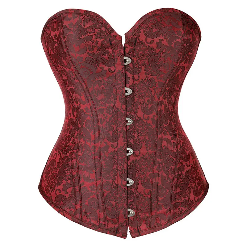 Whale Bone Overbust Corset Gaine Amincissante Femme Corsed Bordeau Gaine Ventre Corsetier Gothic Busk Burgundy Corses Tops Korse