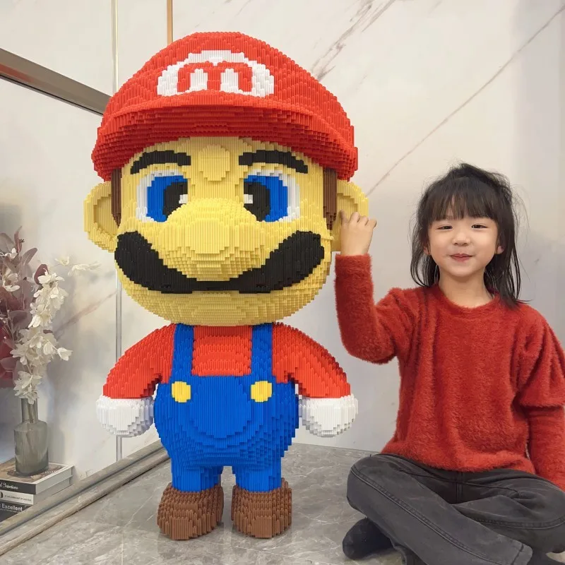 

50cm Super Marios Bros Big Building Blocks Anime Figure Cartoons Model Doll Graphics Education Ornaments Children Diy Gifts