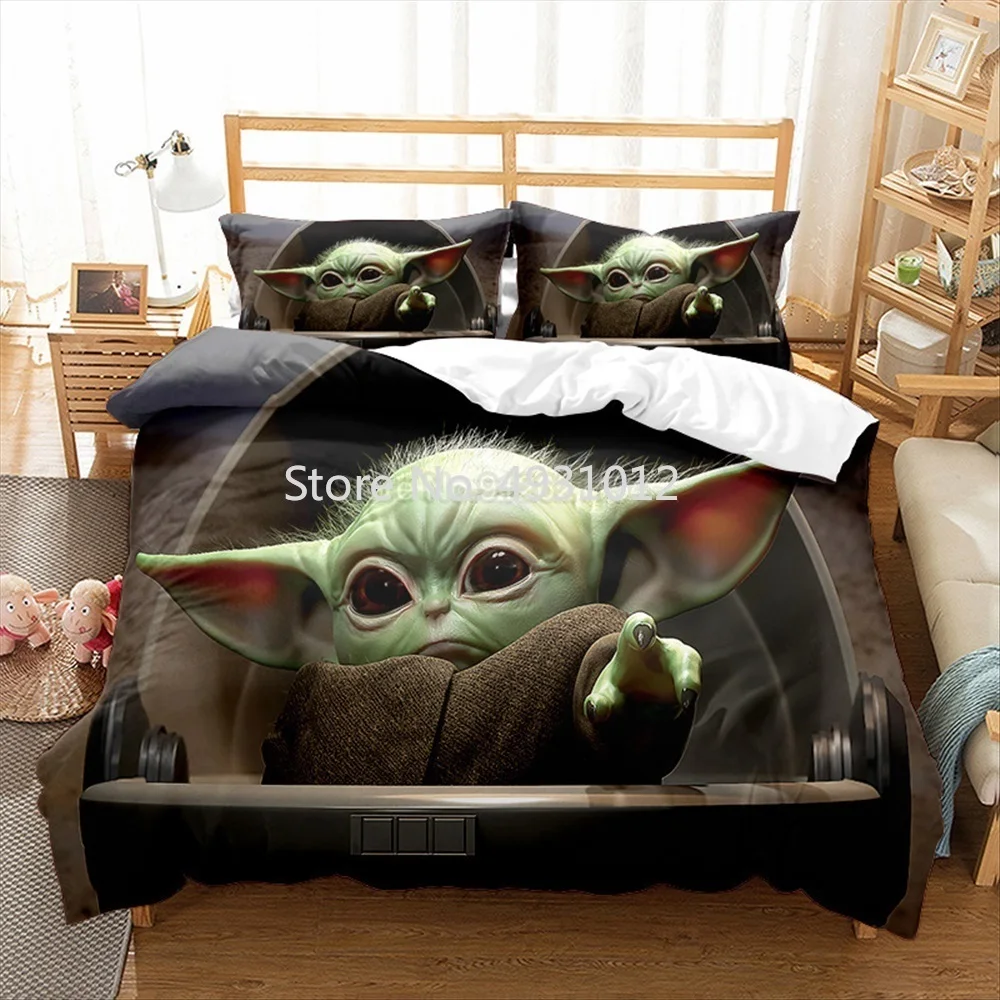 

New Cartoon Star-Wars Baby Yoda Pattern Bedding Set Printed Duvet Cover Pillowcase Comforter Cover Twin Full Queen King Bed Sets