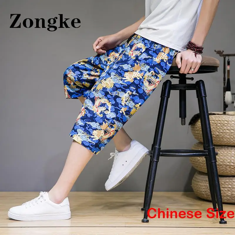 

Брюки Zongke мужские льняные до середины икры, модные спортивные штаны в китайском стиле, с принтом дракона, в стиле Харадзюку, 5XL, 2023