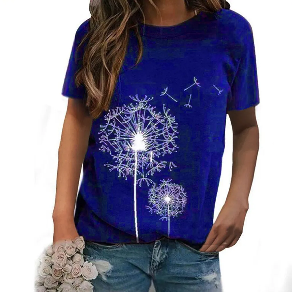 

T-Shirt Short Tops Print Fashion Loose O-Neck Casual Blouse Women's Sleeves Women's Blouse