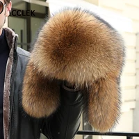 Winter Men Bomber Hat Full Fur Covered Fox Raccoon Fur Ushanka Cap Trapper Russian Man Ski Hats Thick Warm Hats With Ear Flap 