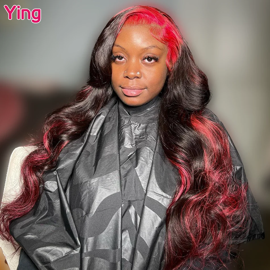 

Ying Pink Root Mixed Black Color 13x6 Transparent Lace Front Wig 200% Body Wave 13x4 Lace Front Wig PrePlucked With Baby Hair