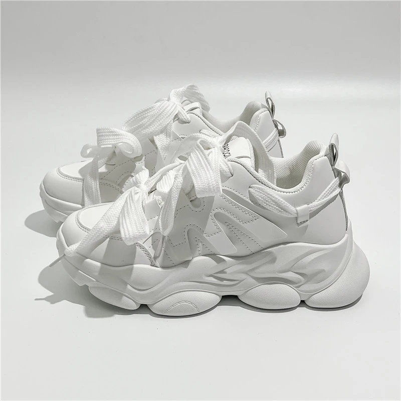 

2023 Spring Women Chunky Sneakers White Thick Bottom Falts Increased Round Toe Shoe Trendy Leisure Sports Female Vulcanize Shoes