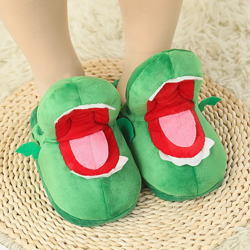 Women Crocodiles Plush Slippers With Open Mouth Cotton Slippers With Moving Plush Slippers Lazy Slipper Shoes  тапки крокодил
