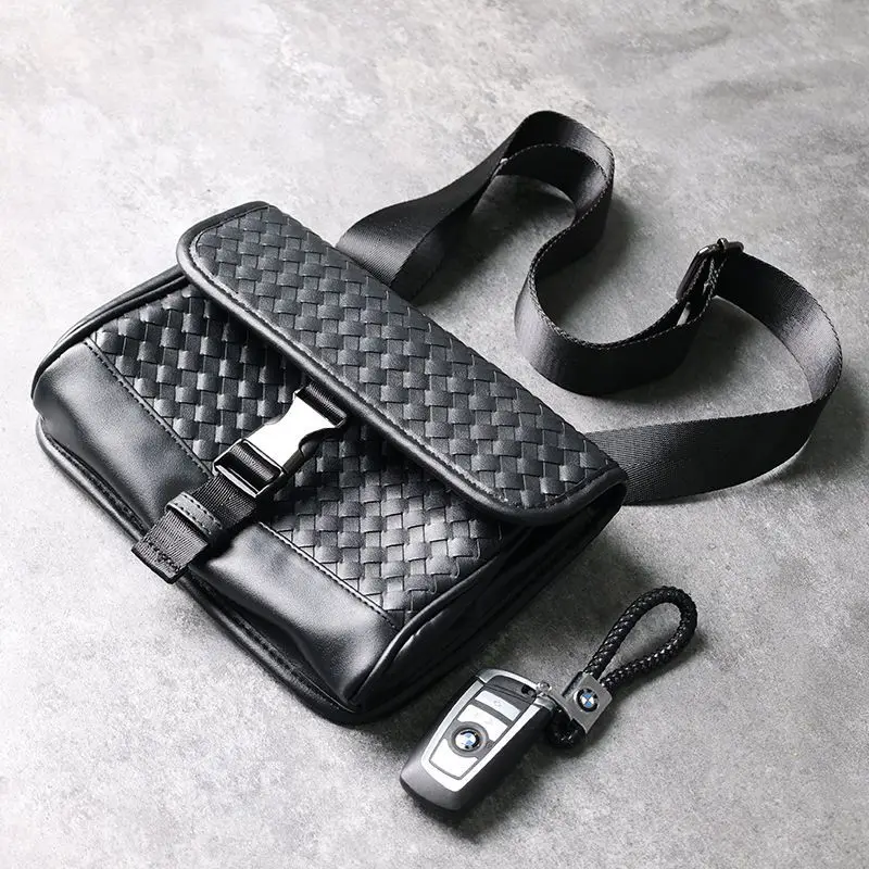 2023 New Fashion Chest Bag Small Square Bag Leather Check Pattern Shoulder Bag Street Small Shoulder Bag Mobile Phone Bag Crossb