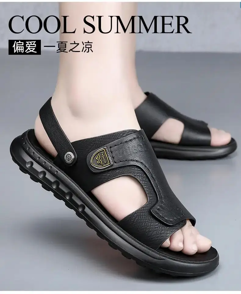 

Сандалии мужские кожаные на мягкой нескользящей подошве, повседневные Нескользящие дышащие удобные пляжные босоножки двойного назначения, лето