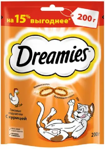 Dreamies Лакомые подушечки для кошек с курицей, 7553, 0,06 кг - изображение
