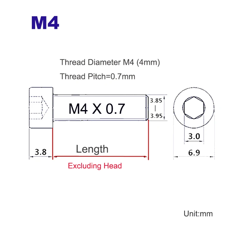 2 шт. M3 M4 M5 M6 длина 6 мм ~ 40 Алюминиевый Сплав Шестигранная головка болты