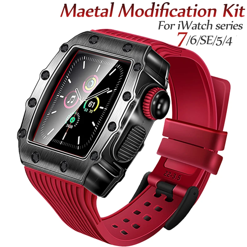 

Luxury Stainless steel Mod Case For Apple Watch 7 45MM cover protector For iWatch 7 SE 6 5 4 44mm Metal Modification DIY Kit