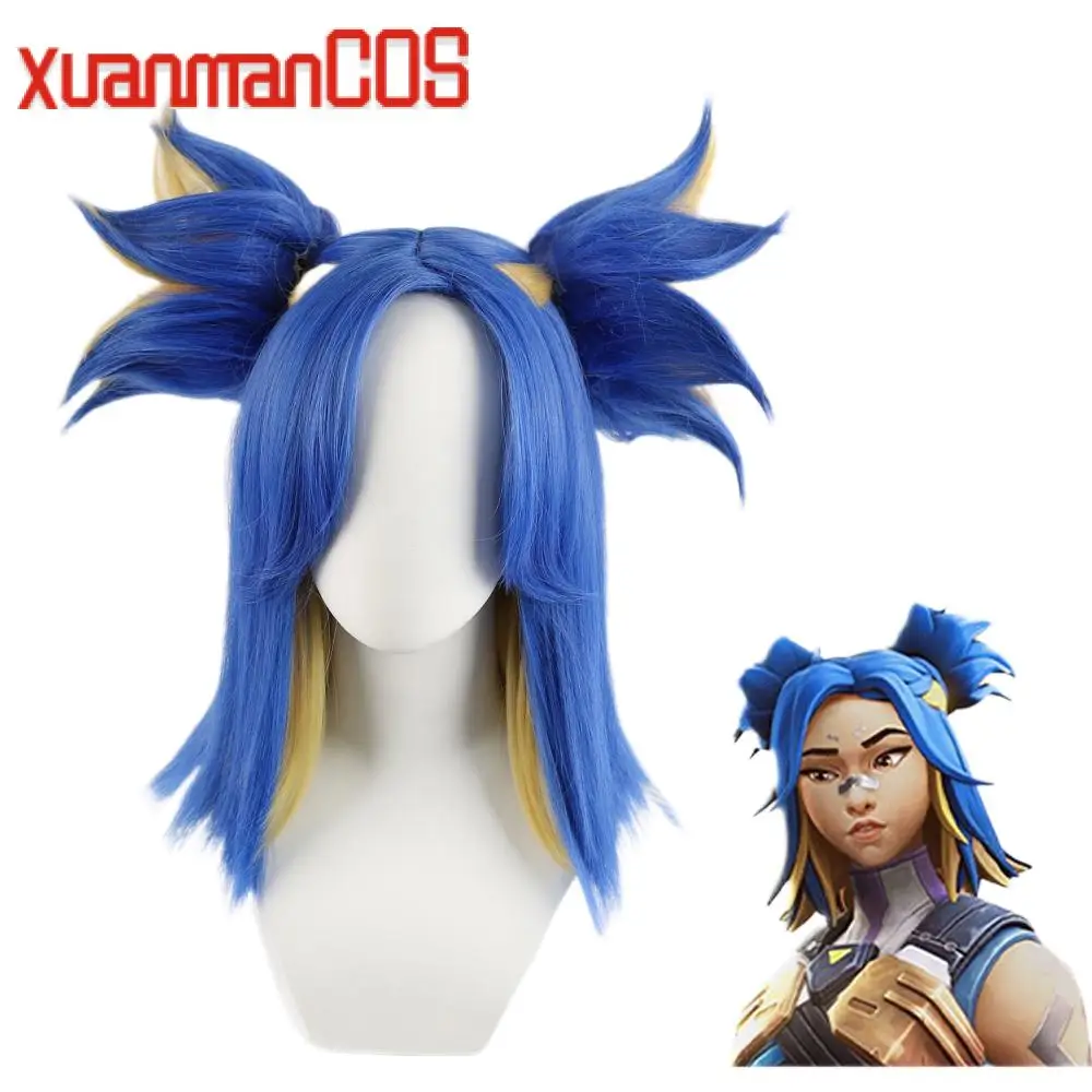 Купи Game Valorant Neon Cosplay Wig 40cm Mixed Color Woman Cosplay Wigs Heat Resistant Synthetic Hair за 1,259 рублей в магазине AliExpress