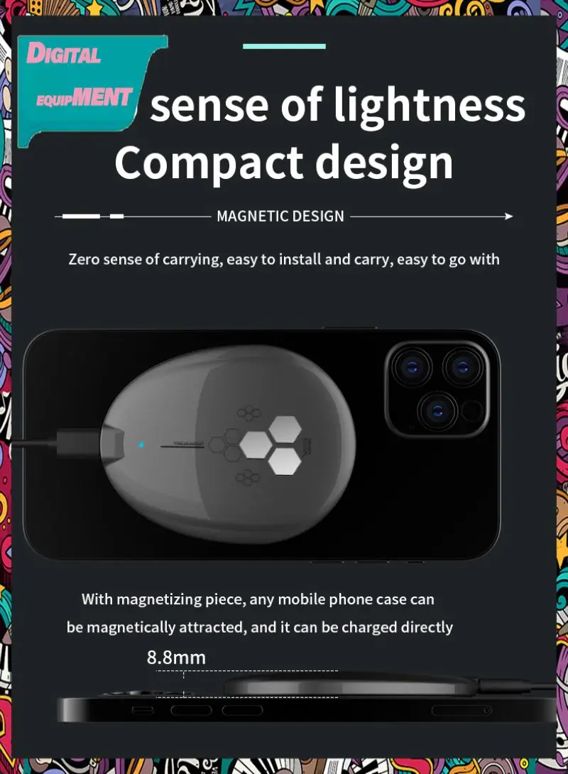 

Own Charging Cable Magnetic Wireless Charger High-quality Qi Chip Fast Charging Fast Charging Wireless Charger Slim Mini Charger