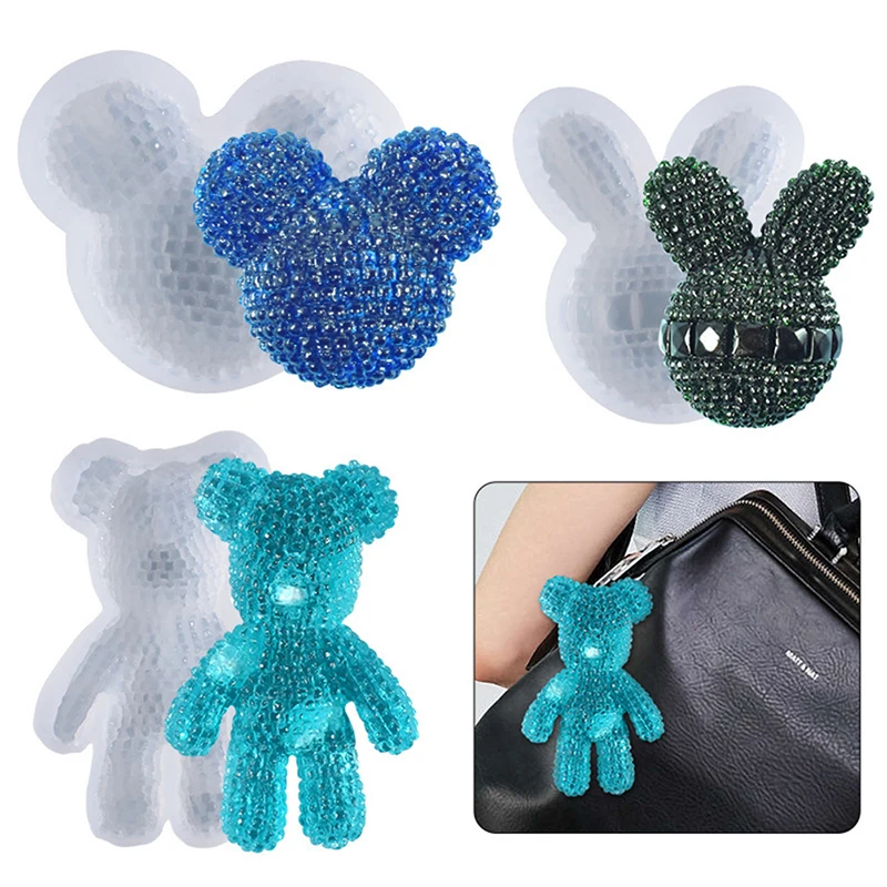 

DIY Three-dimensional Diamond Bear Mold Crystal Epoxy Resin Mold Bear Keychain Backpack Buckle Silicone Mold Handicraft Tools