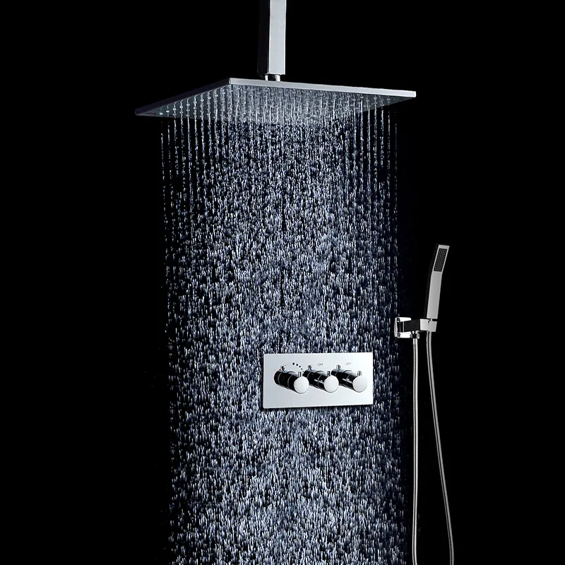 

10 Inch Bathroom Contemporary Wall Mounted Design Brass Thermostat Waterfall Concealed Shower Mixer With Shower Head