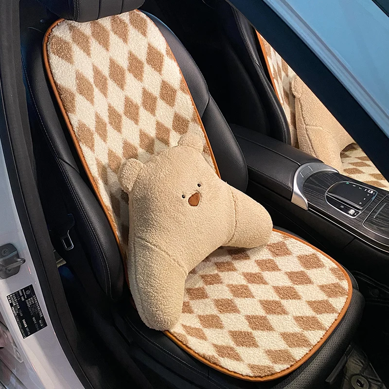 

2022 New Rhombus Plush Winter Warm Four Seasons Universal Car Seat Cushion Cover Car Interior Ornaments