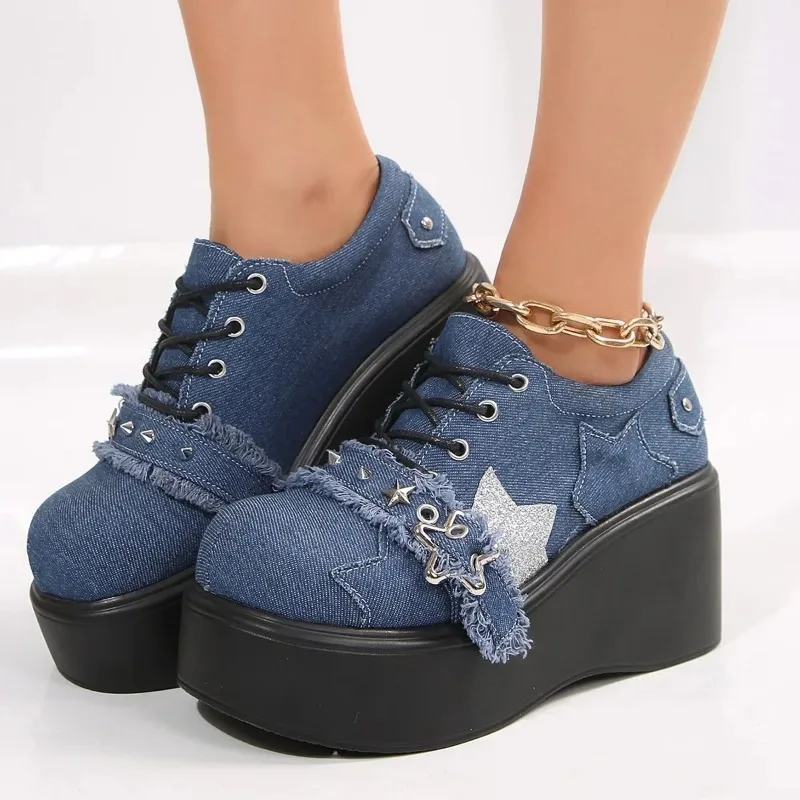 Женские парусиновые туфли на платформе черные готические ботинки в Стиле Лолита