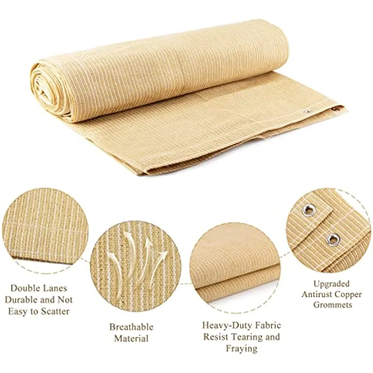 

Beige HDPE Material Sun Shade Cloth Pergola Deck and Backyard Patio Shading Net UV Protection Heat Resistant Reinforced Grommets