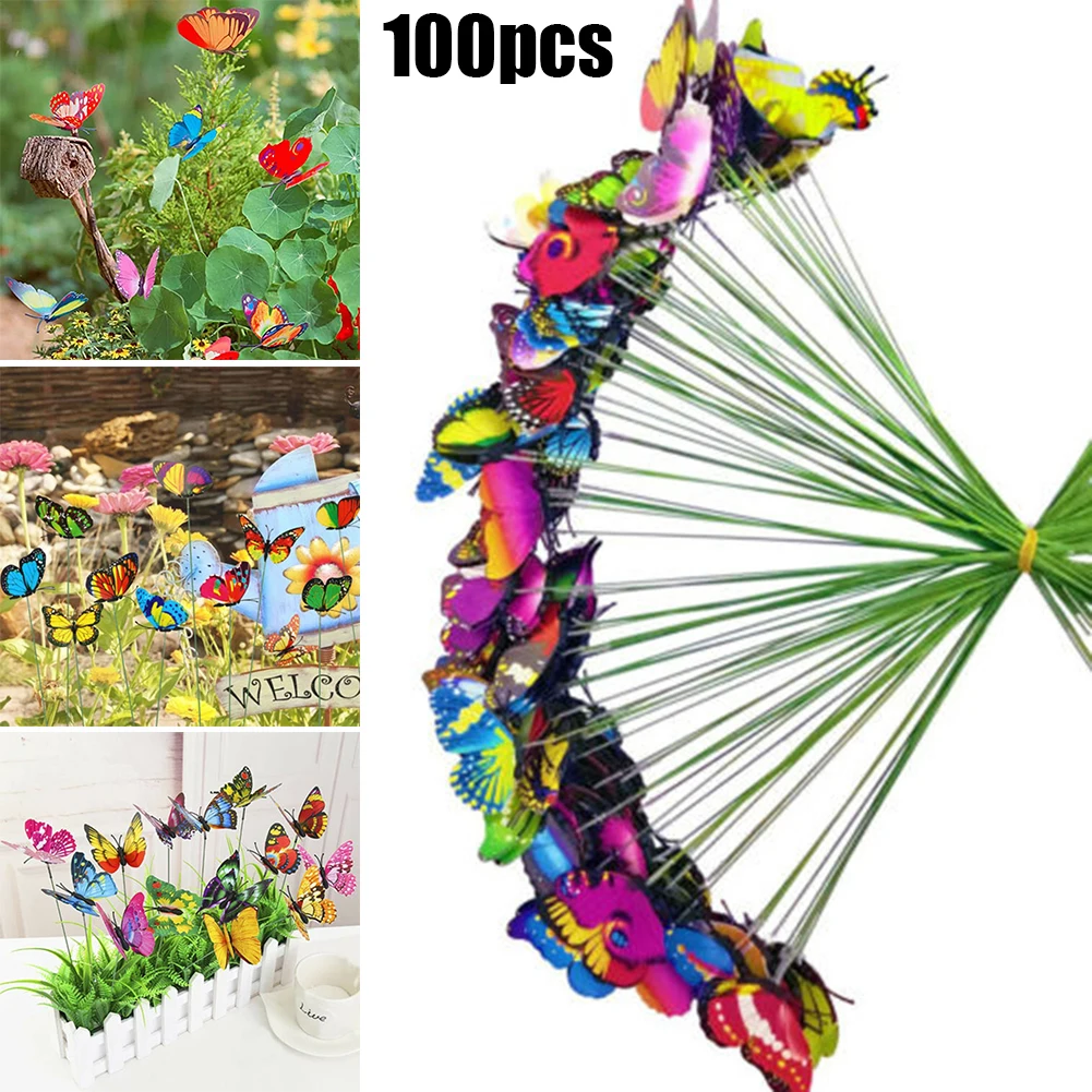 

100pcs Home Butterflies Garden Decoration Suitable For Outdoor Yard Lawn Party DIY Garden Fairy Decoration Tools Supplies