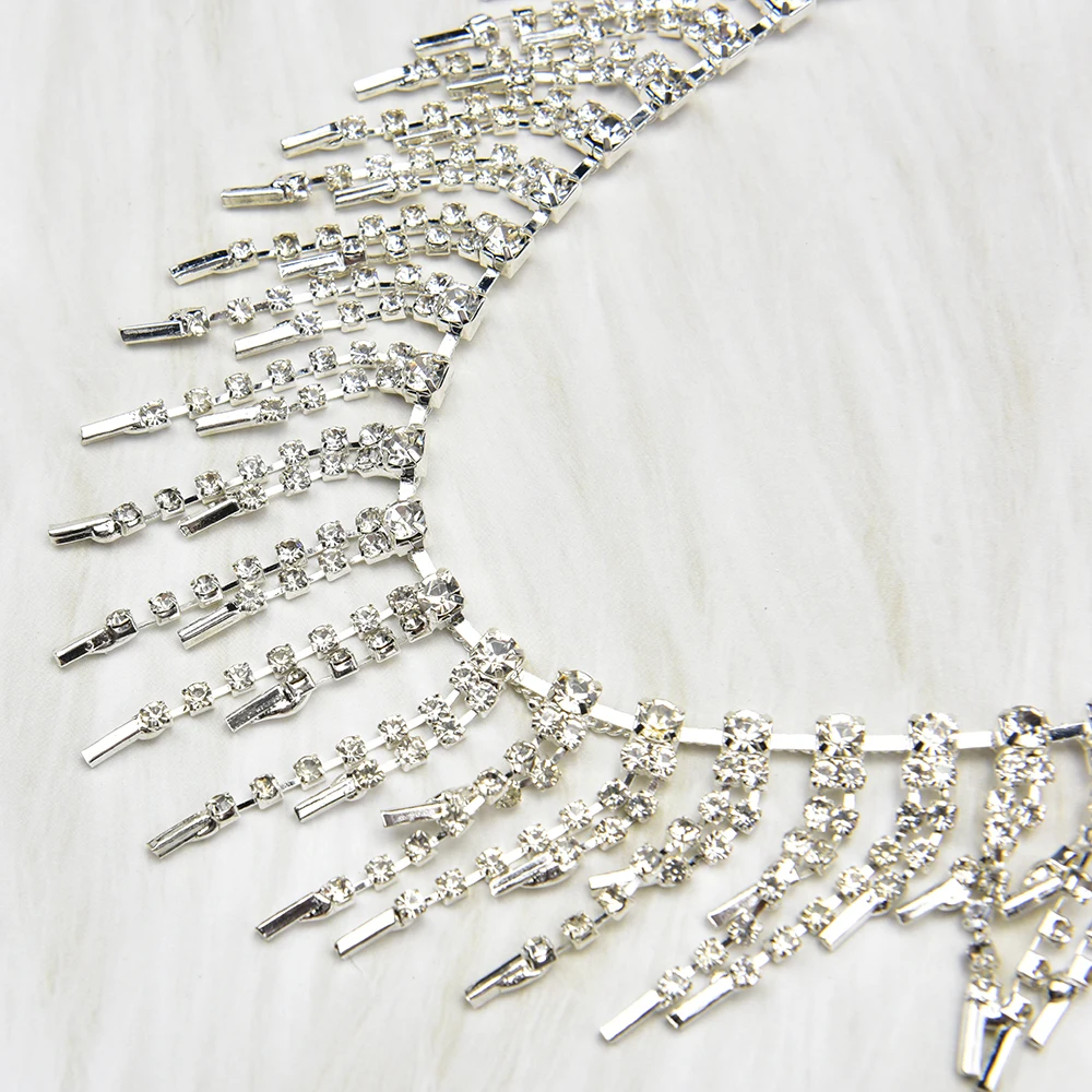 Модное блестящее серебряное покрытие украшение с кристаллами бахрома