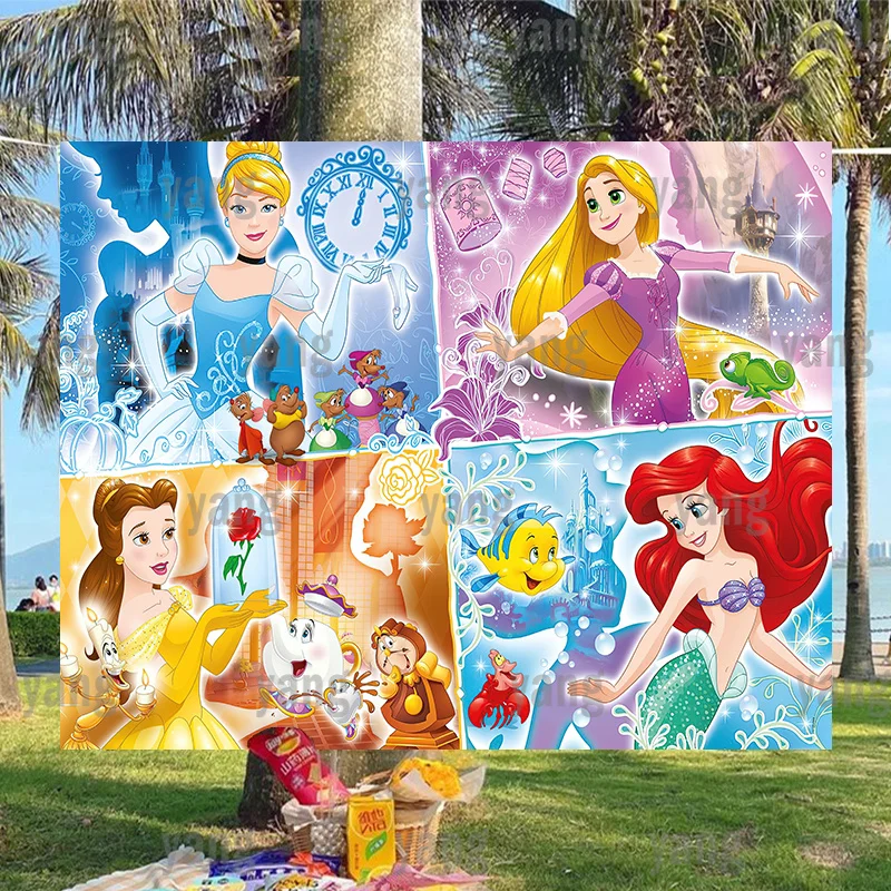 

Customized Backdrops Curtain Photobooth Wedding Birthday Party Wall Disney Four Princess Cinderella Belle Decorations Background