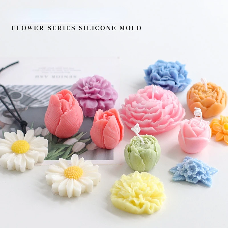 

DIY Aromatherapy Candle Mold Plaster Diffuser Stone Various Cake Molds 3D Peony Rose Flower Decoration Silicone Mold Cake Decor
