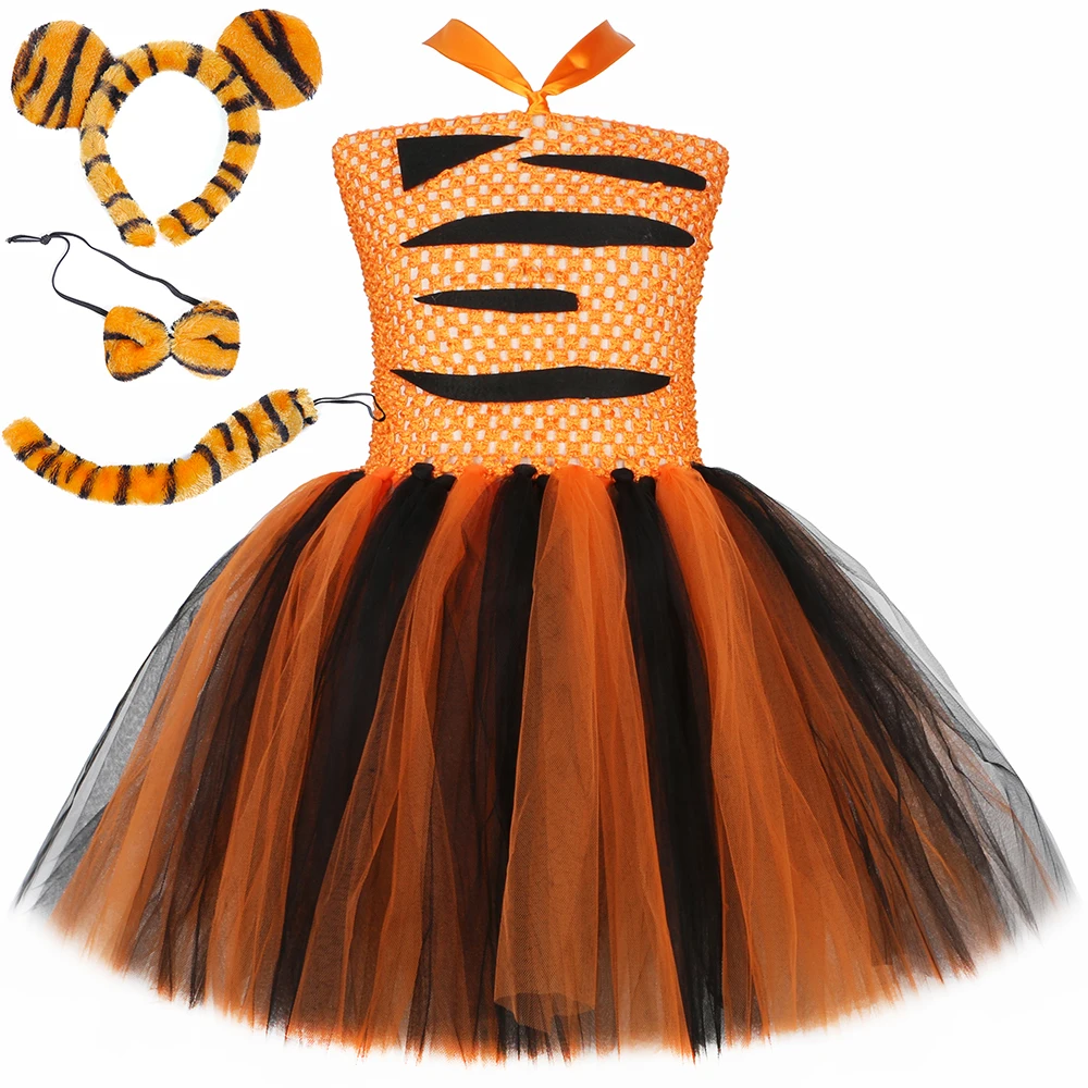 

Платье-пачка для девочек с тигром, косплей с животными, зоопарк, детские костюмы на Хэллоуин, детское платье для представлений, дня рождения, вечевечерние в джунглях