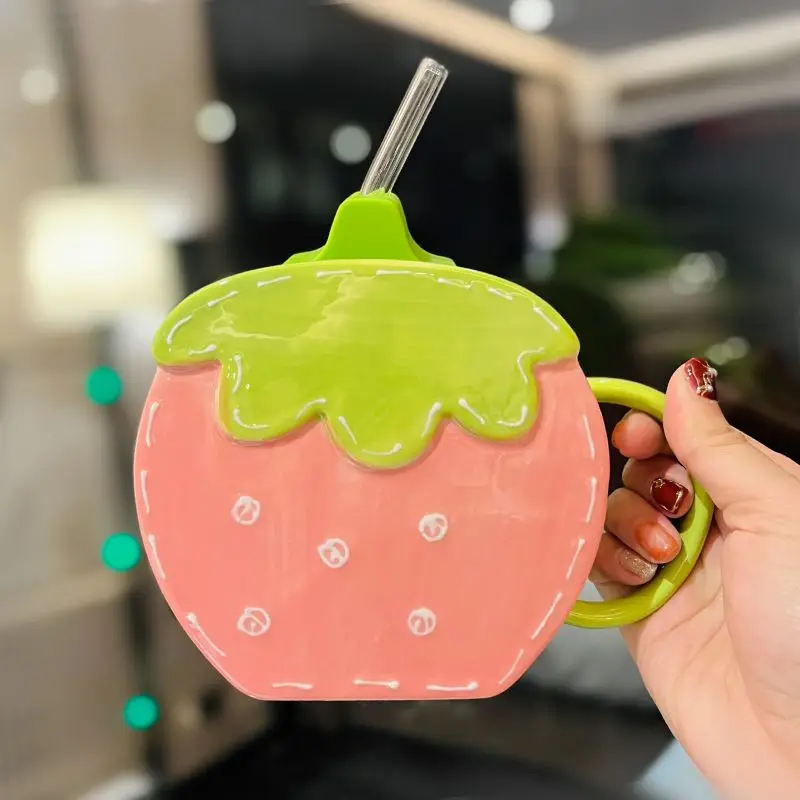 

Высокая Красота Девушка сердце клубника соломинка керамическая чашка с большой емкостью креативный знак чашка с крышкой