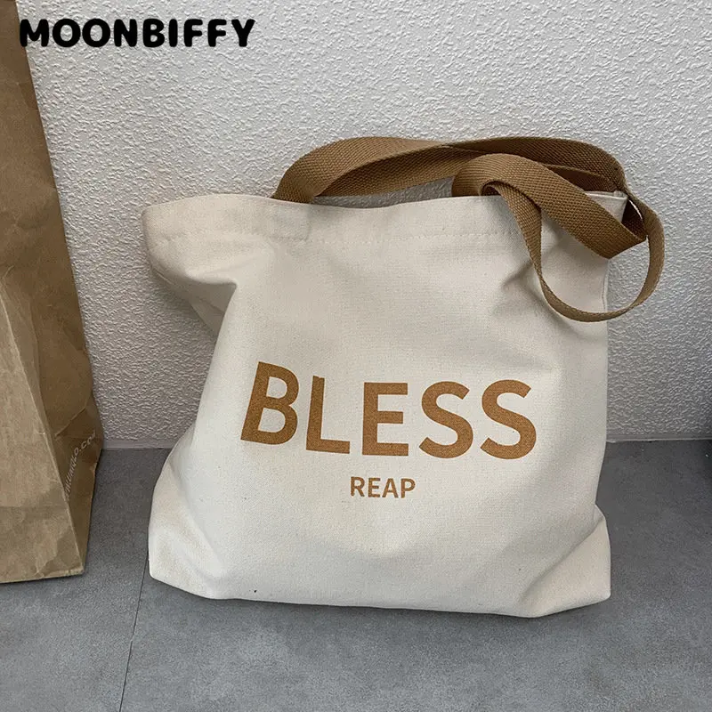 

Women Student Canvas Shoulder Shopper Bag Large Letter Cotton Cloth Ladies Handbag Eco Reusable Shopping Bag 35*32 cm