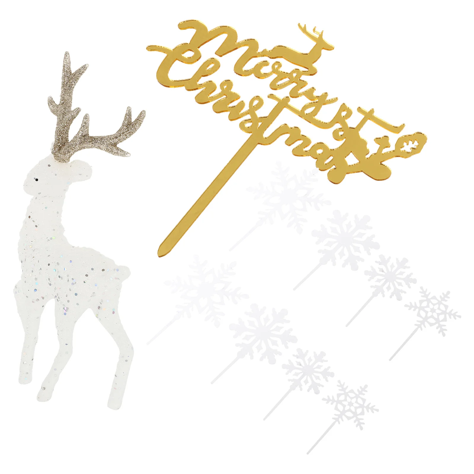 

Christmasparty Decorations Picks Decors Cupcake Reindeer Birthday Acrylic Snowflake Insert Hristmas Dessert Claus Santa Decor