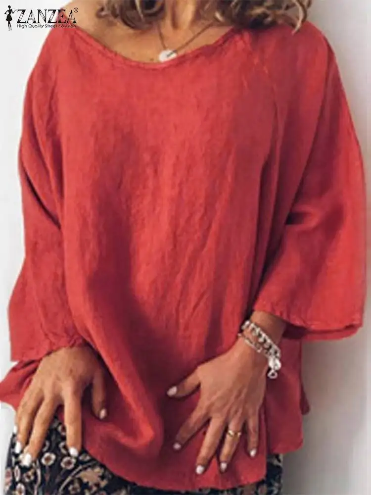 Женская Осенняя блузка весенние топы ZANZEA 2023 винтажная Однотонная рубашка