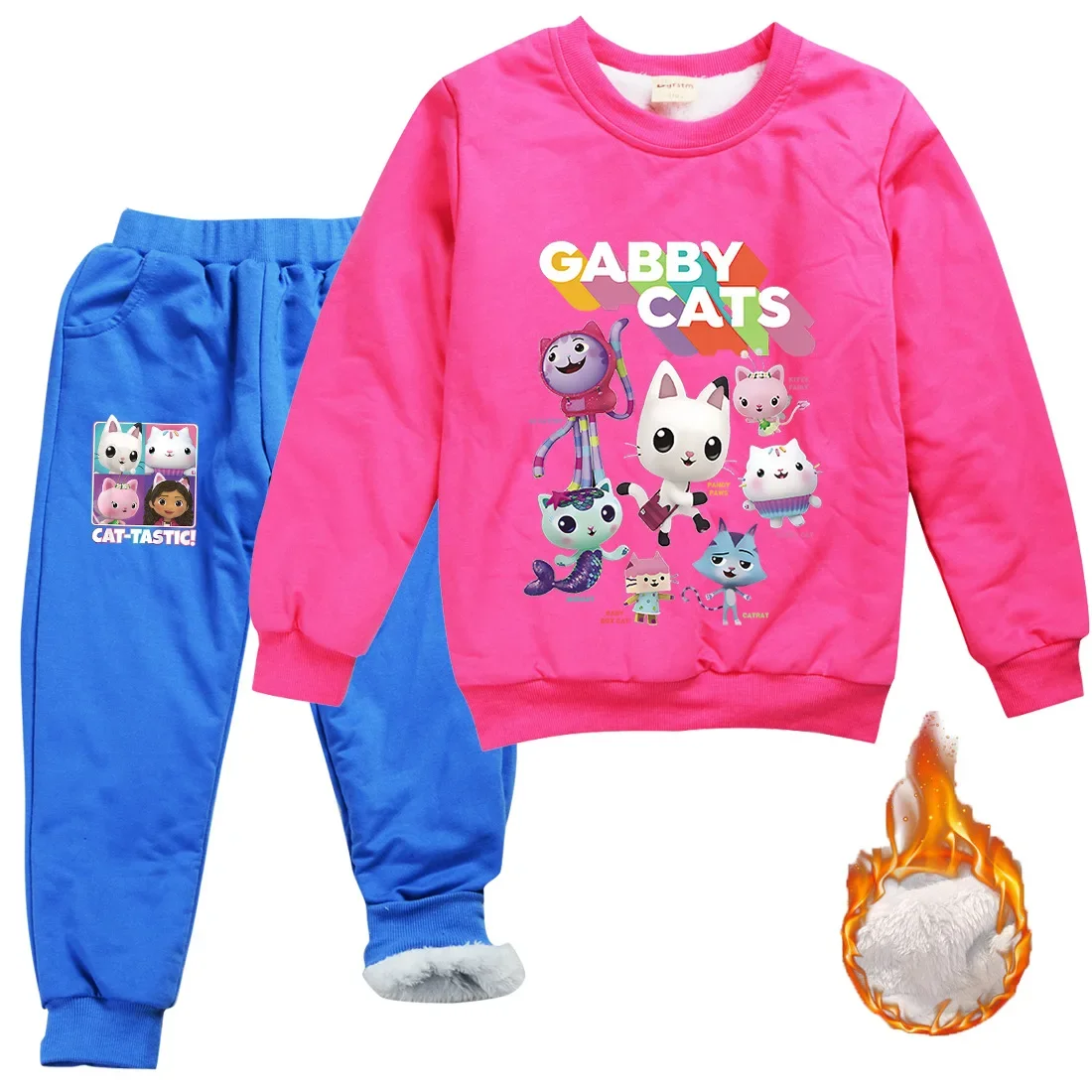 Cartoon Gabi Dolhouse Clothes Kids Gaby Chat Sweater Baby Girls Velvet Warm Sweatshirt Tops+Pants 2pcs Suit Boys Winter Clothing