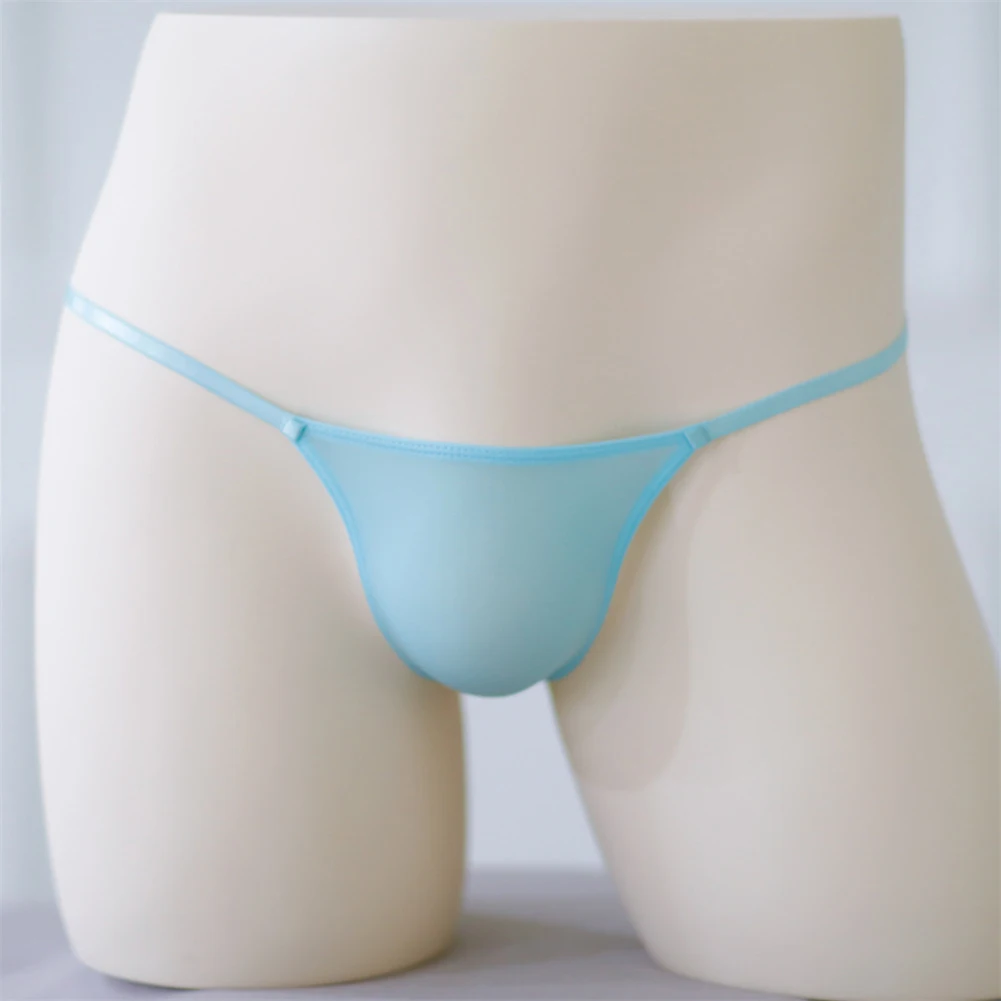 

Sexy Men’s Ice Silk Comfortable T-Back Underpants Low Waisted Solid Color Thong Bikini Panties Tight Open Butt G-string Briefs