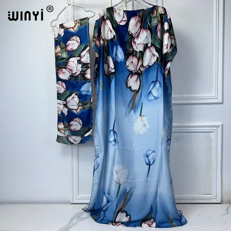 Платье-макси WINYI женское с цветочным принтом и круглым вырезом