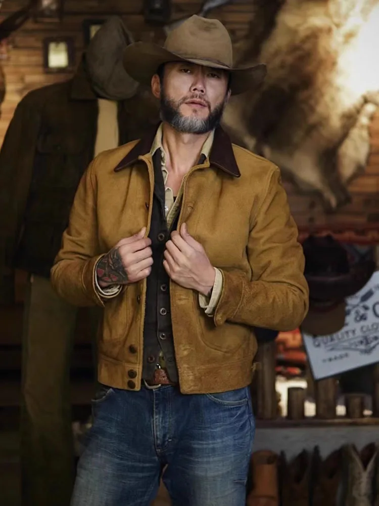 Мужская весенне-осенняя куртка из натуральной коровьей замши винтажная