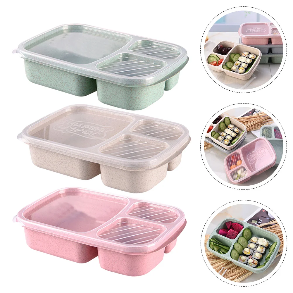 

3pcs Divided Bento Boxes Food Containers Students Lunch Boxes Bento Cases
