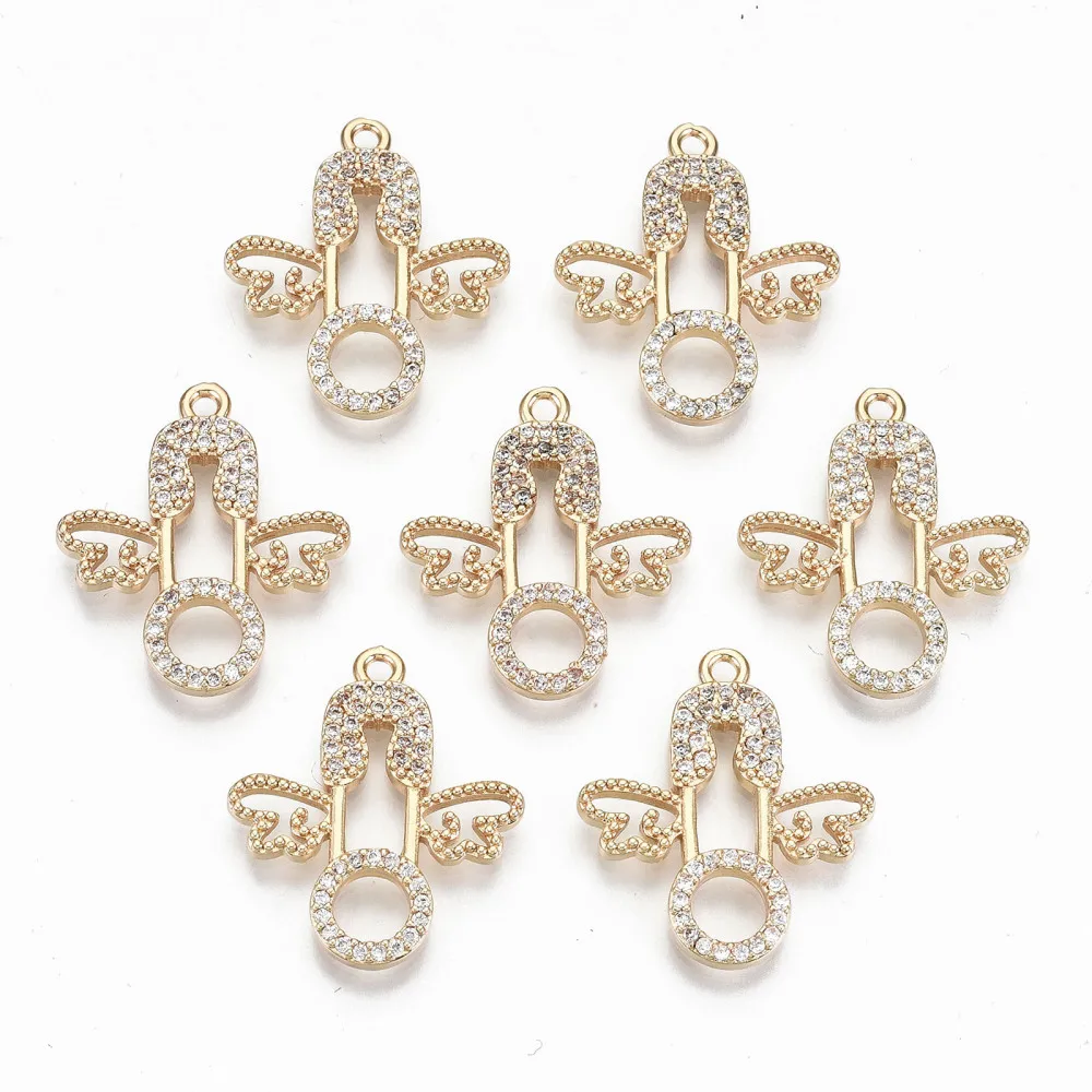 

Brass Micro Pave Cubic Zirconia Pendants Light Gold Long-Lasting Plated Cadmium Free & Lead Free Pin Clear 22x19x2mm Hole: 1.6mm