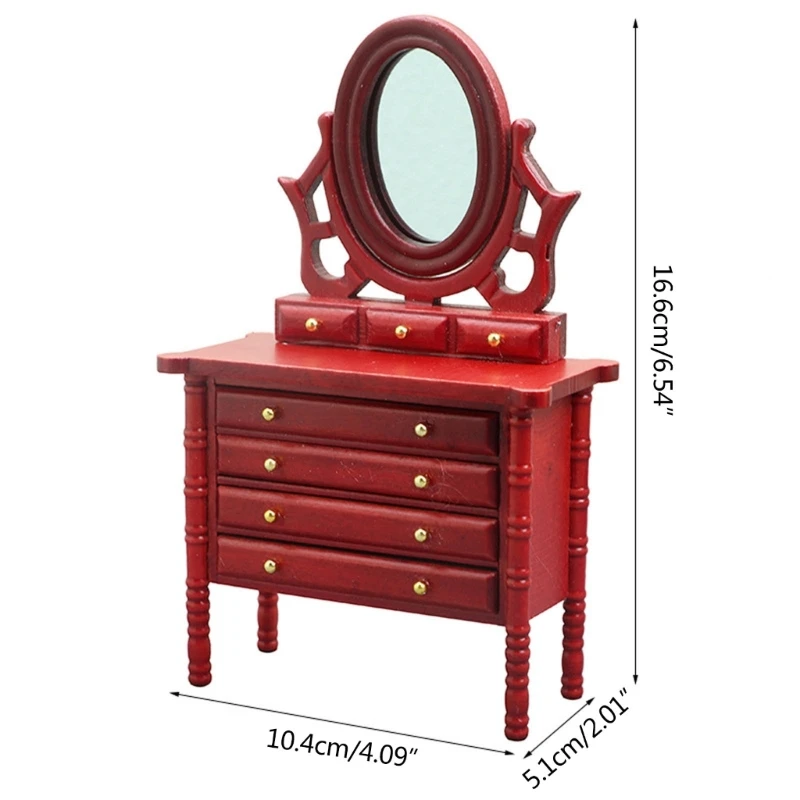 

1:12 House Dresser Mini Mirror Drawers House Furniture Toy Miniature Dressing Table Bedroom Decor M89C
