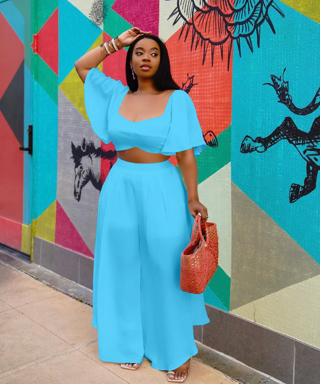 

Women's Fashion Casual Suit Solid Color Loose Two-Piece Set