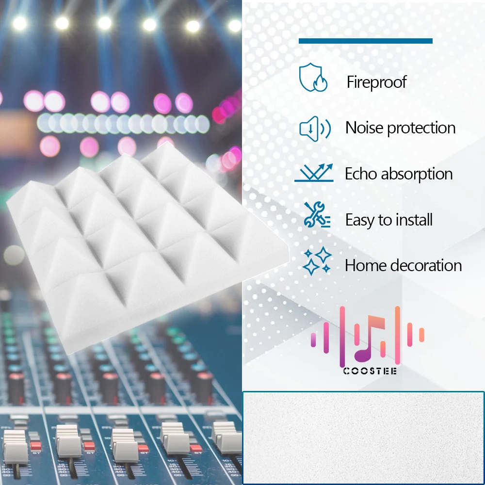 Acoustic Treatment Material 6/12/24Pcs Studio Home Door Wall Soundproof Sponge Panel For Music Room Echo Canceling Padding